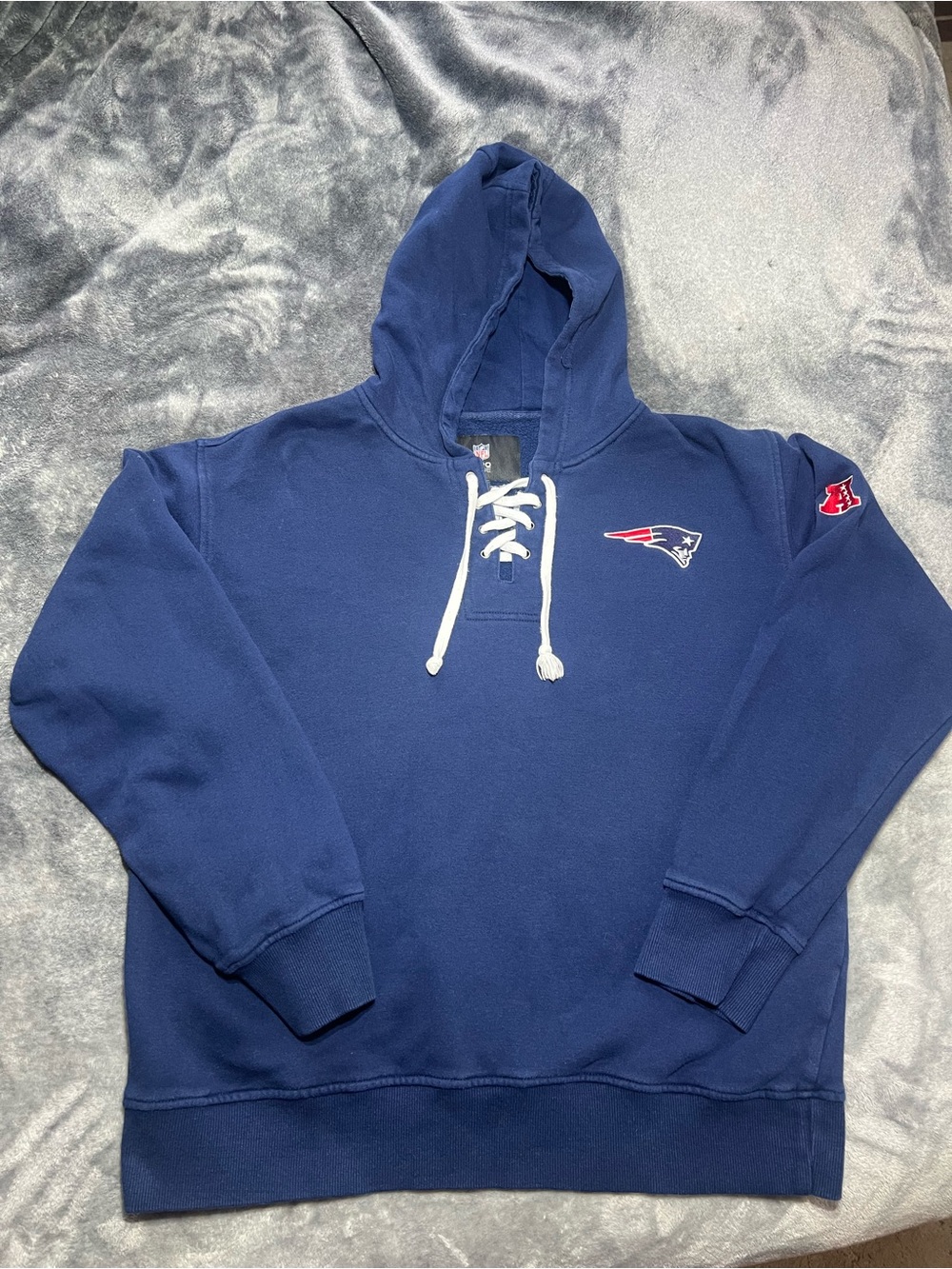 NFL Navy Lace-Up Pullover Hoodie with Team Patch